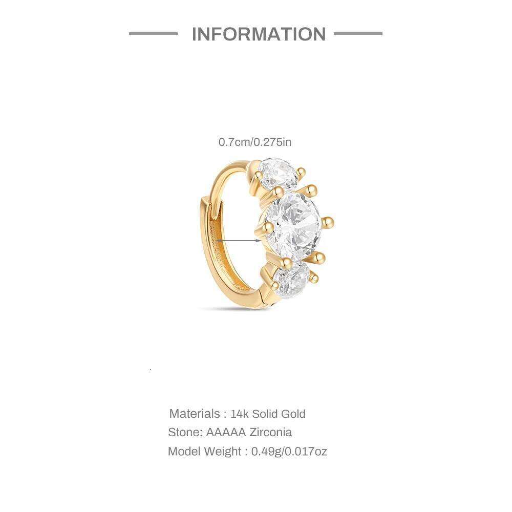 Aide 1pc 100% Real 14K Yellow for Women Love Heart Hoop Earring Romantic Solid Gold Zircon Small Huggie Jewe