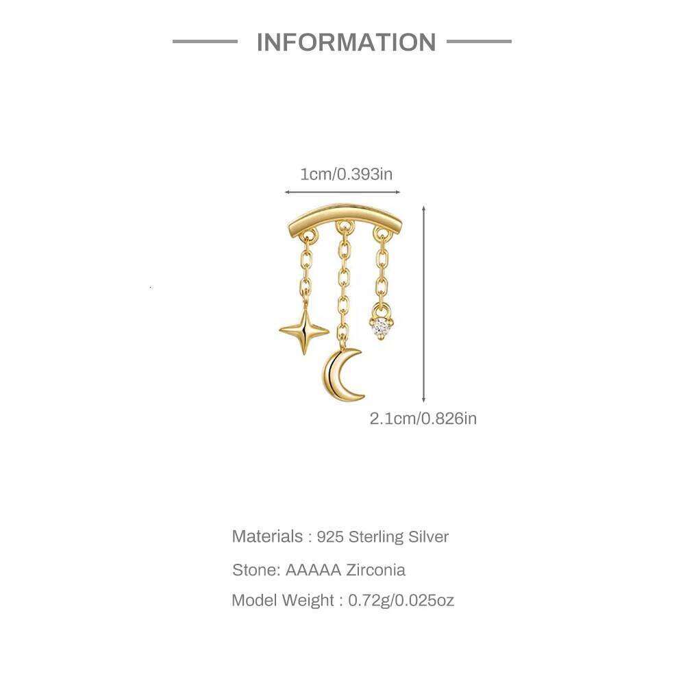 Aide Designed for vertical helix piercings 925 Silver Helix Chain Earring 18K Plated Star Dangles Threadless Push In Hidden Stud