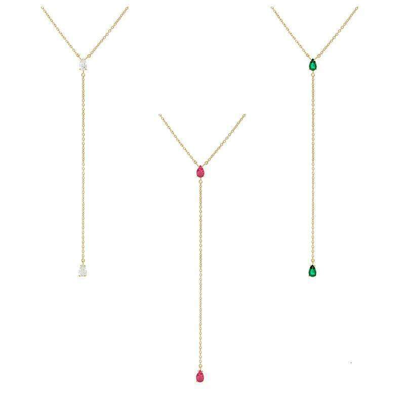 Aide Plata 925 Sterling Silver Emerald Zircon Long Chain Water-Drop Pendant Charm Necklace Choker Women Luxury Bride Xmas Jewel