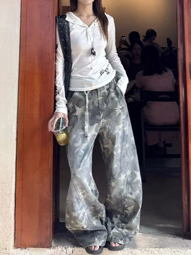 Camouflage Star Fashion Loose Straight Wide Leg Pants Women High Street Trend Clothing Casual 251231