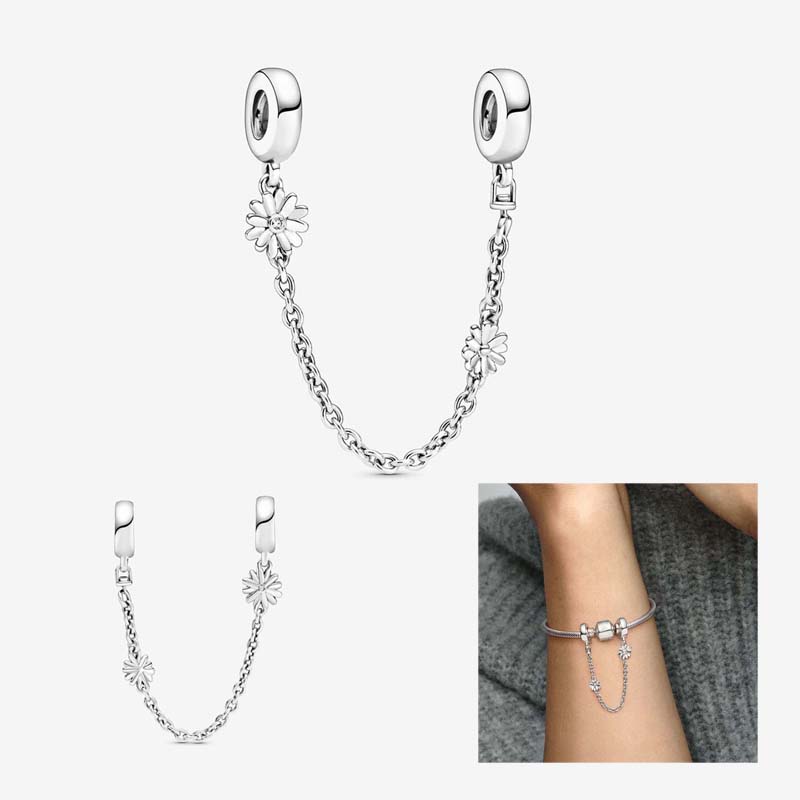 Daisy Flower Safety Chain Charm with Original Box Set 100% Sterling Silver Women Luxury Jewelry Making Bracelet designer Charms Fast delivery