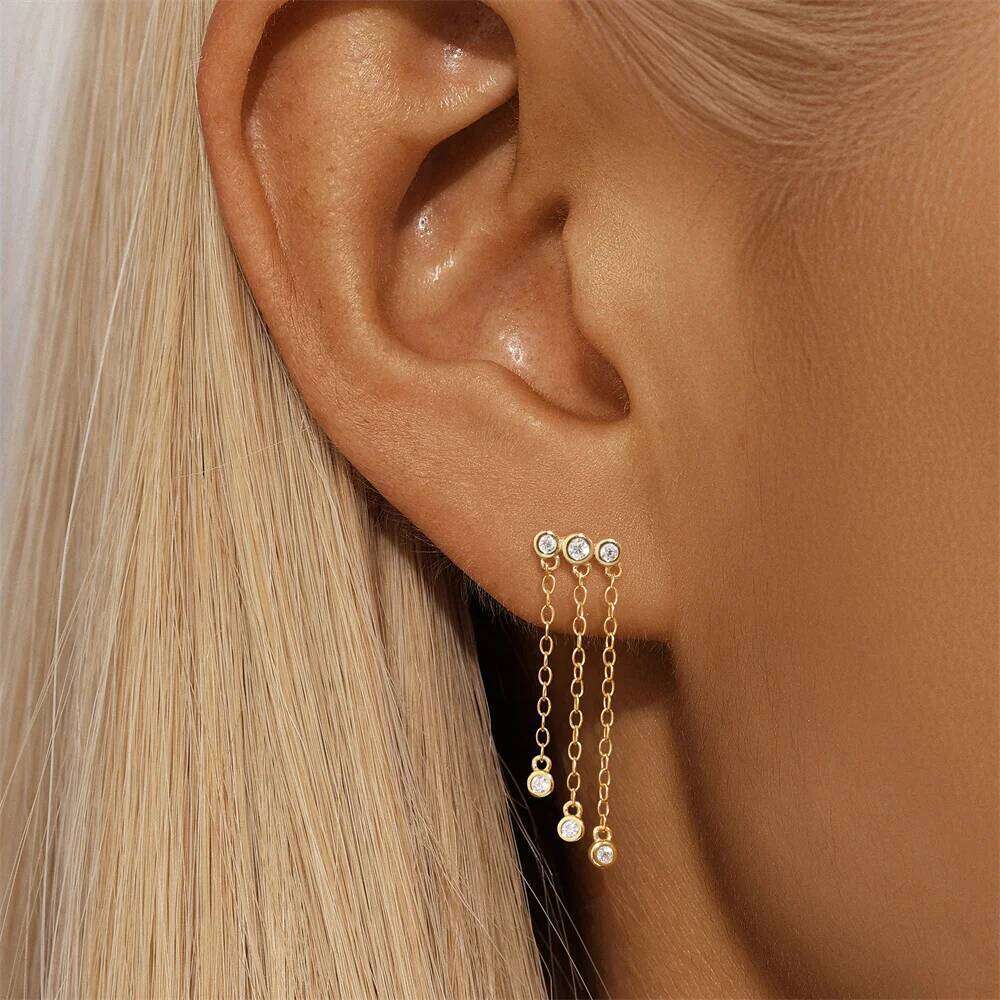 Aide Long Chain Tassel Drop Earrings For Women 925 Sterling Silver Ins Minimalism Zircon Drangle Earring Fine Jewelry Wife Gift