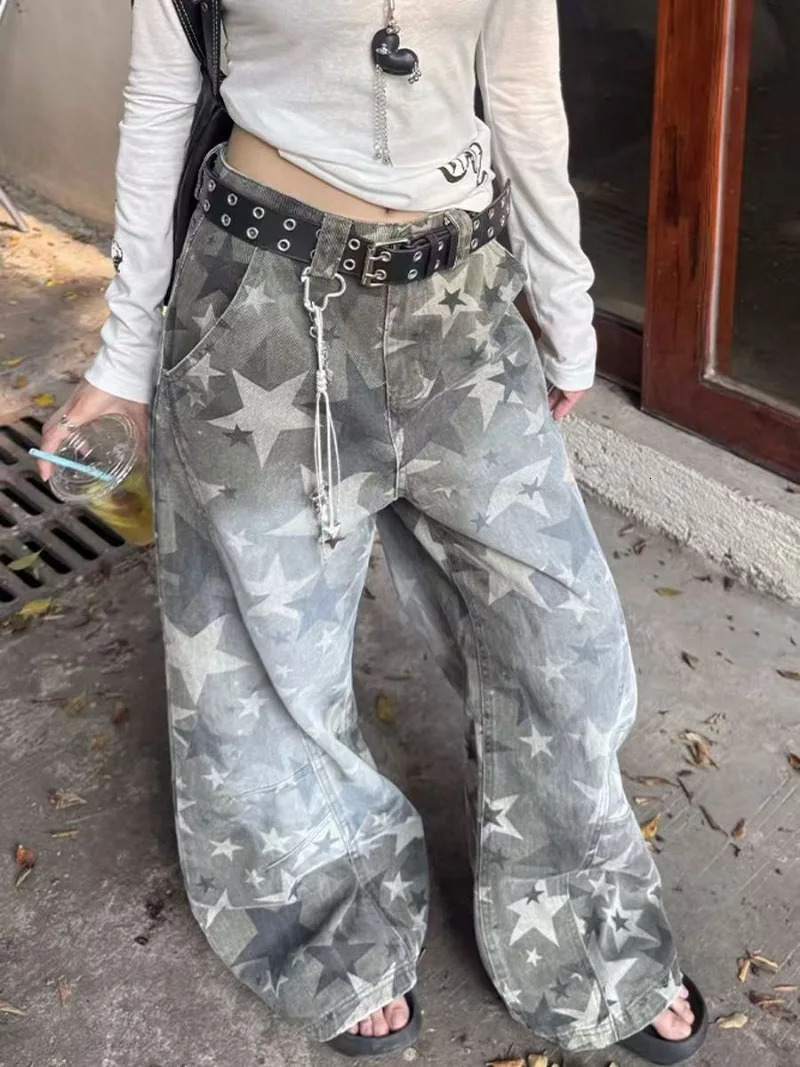 Camouflage Star Fashion Loose Straight Wide Leg Pants Women High Street Trend Clothing Casual 251231