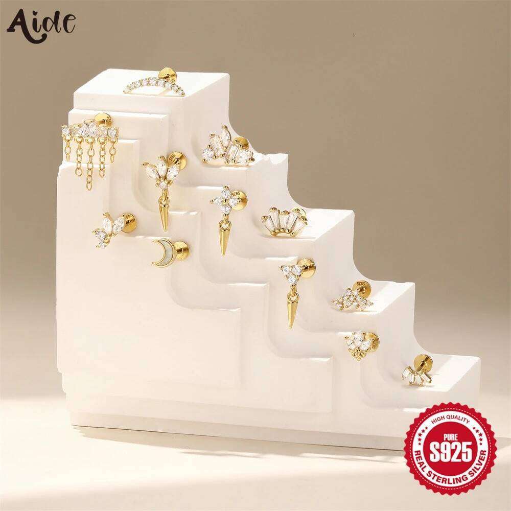 Aide 925 Sterling Silver Single Small Tassels Rivet Stude Earring Flat Thread Ear Bone Studs Body Piercing Fine Jewelry