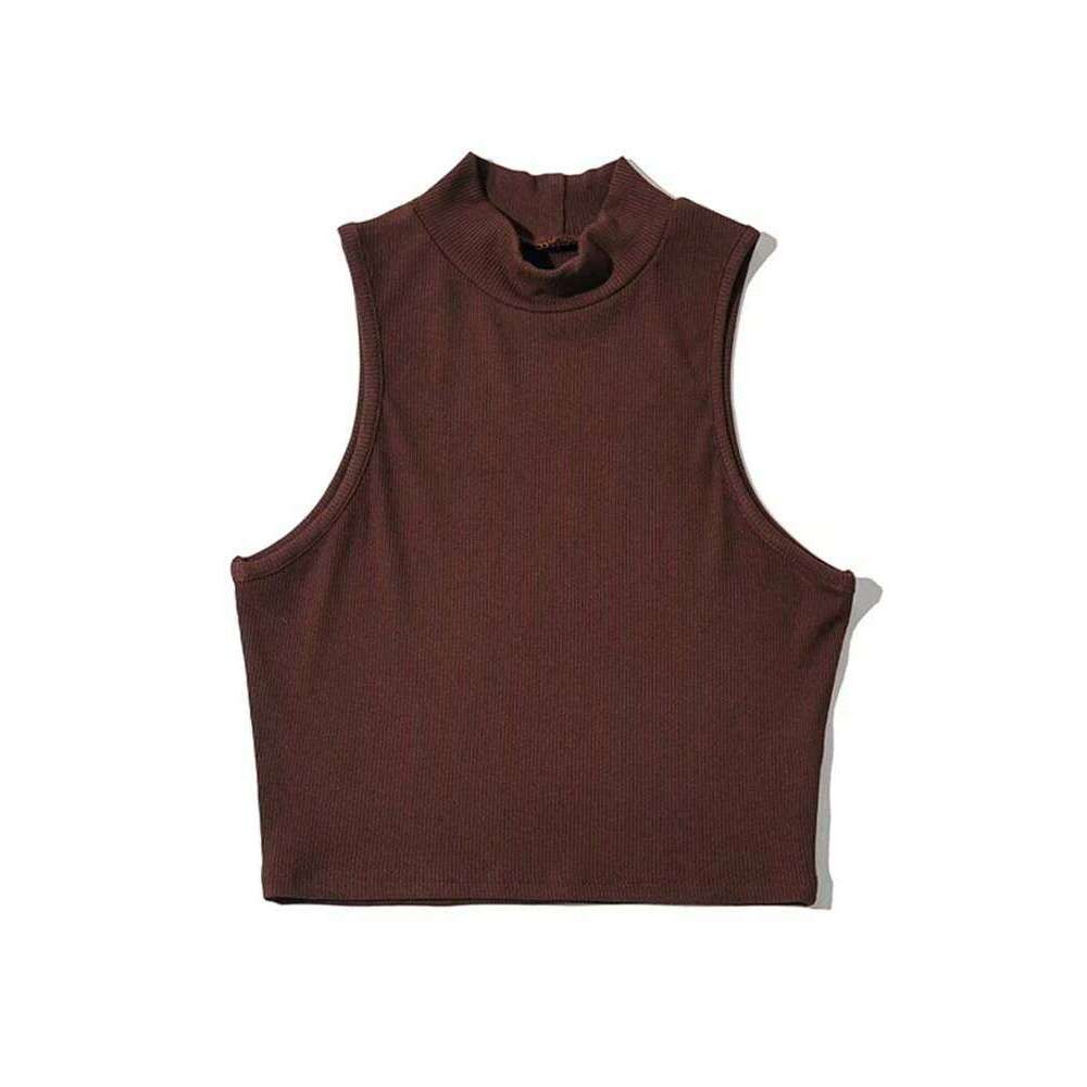 Summer Black Women Fashion Crop Top High Neck White Sleeveless Tank Tops 5 Colors