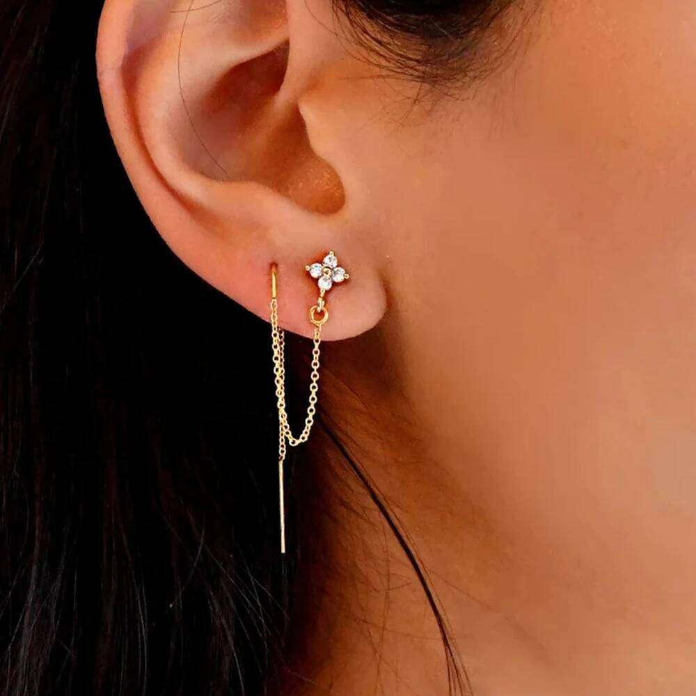 Aide 925 Sterling Silver Long Chain Flower Tassel Drop Earrings for Women Shining Zircon Dangle Earring Wedding Jewelly 1PC