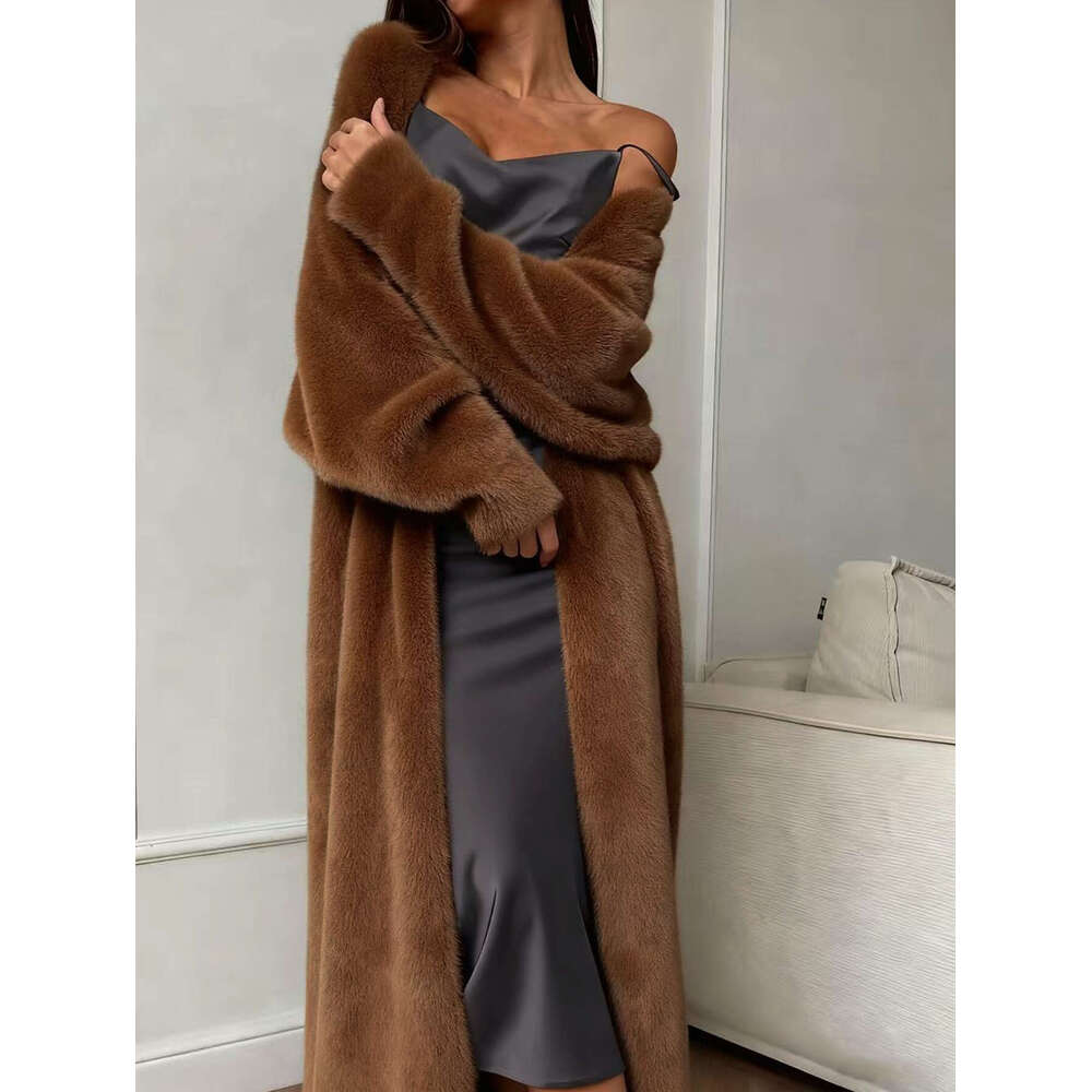 Cross-Border Imitation Mink Velvet White Knitted Coat Women, Loose Plush Fluffy Long Cardigan for Autumn and Winter