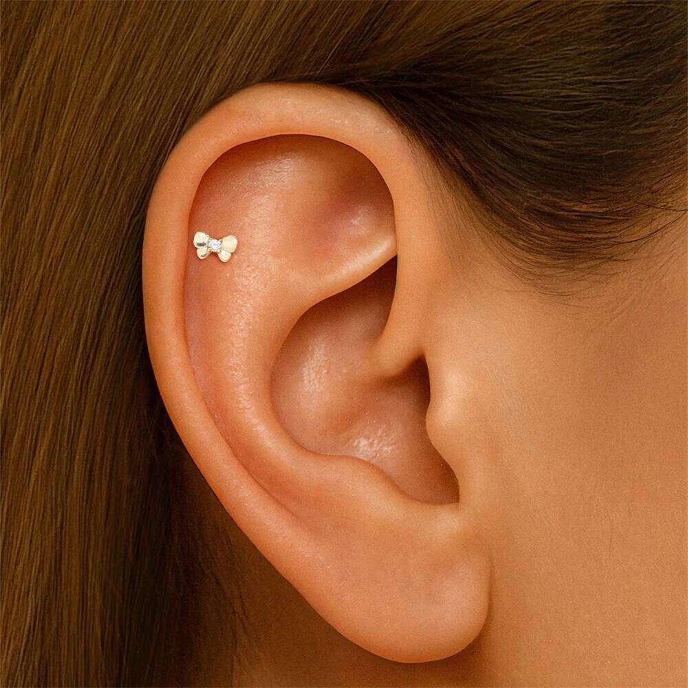 Aide 925 Sterling Silver Cute Bow Pink Zircon Piercing Stud Earrings For Women K Gold Elegant Sweet Bohemian Jewelry Party Gift