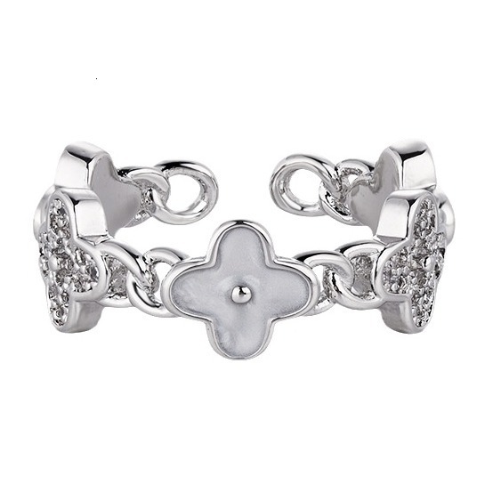 Luxury Brand Designer Jewelry Tiktok Hot Sale Full Diamond Lucky Four-Leaf Clover Open Ring For Women European And American Style Ins Light Luxury Ele