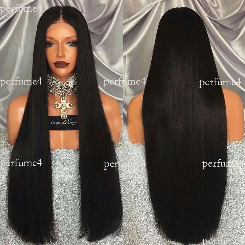 Woman long straight before lace wig black lifelike in the wigs women chemical fiber hair head set wholesale