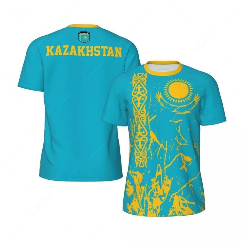 Okrv Caxs Men's T-shirts Kazakhstan Flag Graphic Mens Jersey Fashion National Emblem 3d Printed Sports t Shirt Casual Oversized Breathable Tees