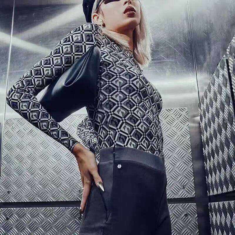 Base Top Women's Long Sleeve T-Shirt Geometric Pattern Ice Silk Sunscreen Elastic Slim Fit European American Fashion Spring New