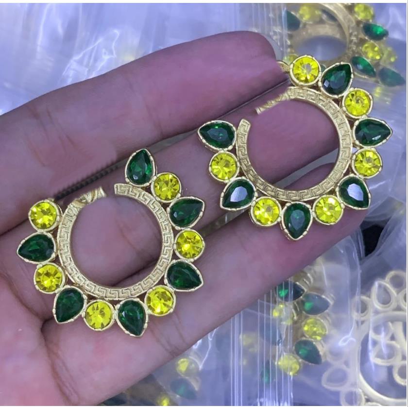 Diamond studded floral Ear Studs with simple geometry and versatile round copper gemstone earrings Punk Hoop Women Wedding Jewelry