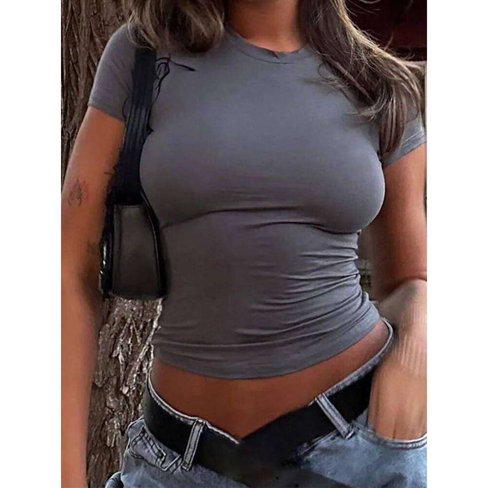 Woman Clothing Short Sleeve T-shirt Slim Fit Tops Female O-Neck Knitted Sheath Tee Shirt Street Wear Sex Sporty 2025 Y2K New