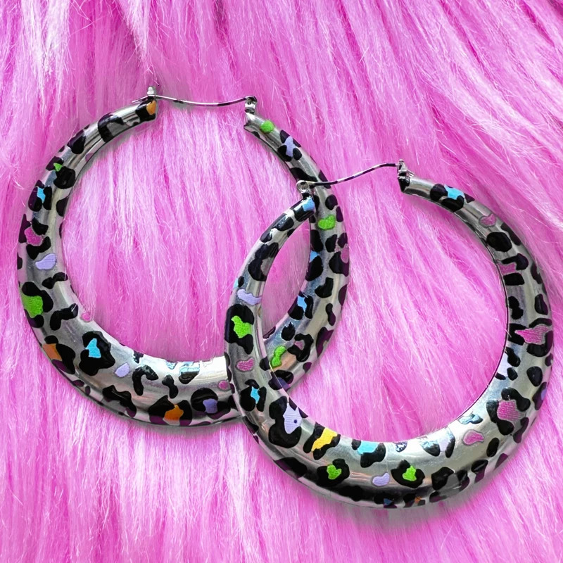 Y2K Colorful Leopard Print Big Earrings for Women Bohemian Accessories Vintage Geometric Earrings Fashion Charm Jewelry Cool 251230