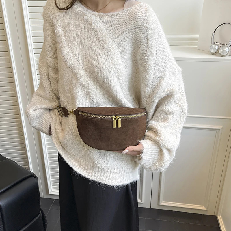 Woman Chest Packs Faux Suede Waist Bag Street Trend Fanny Pack Simple Belt Bag Female Shoulder Crossbody Bags 251231