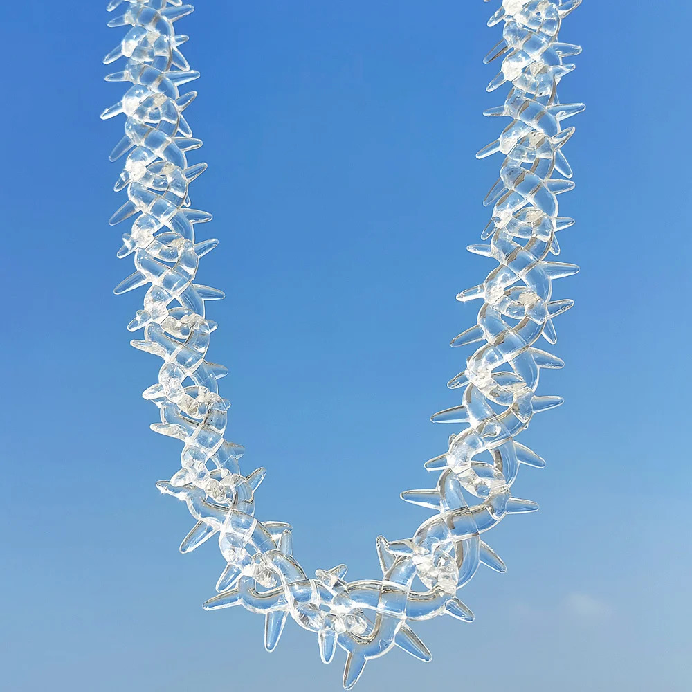 FishSheep Transparent Acrylic Spike Rivets Infinity Necklace for Man Punk Clear Thorns Necklace Mens Jewelry 251230