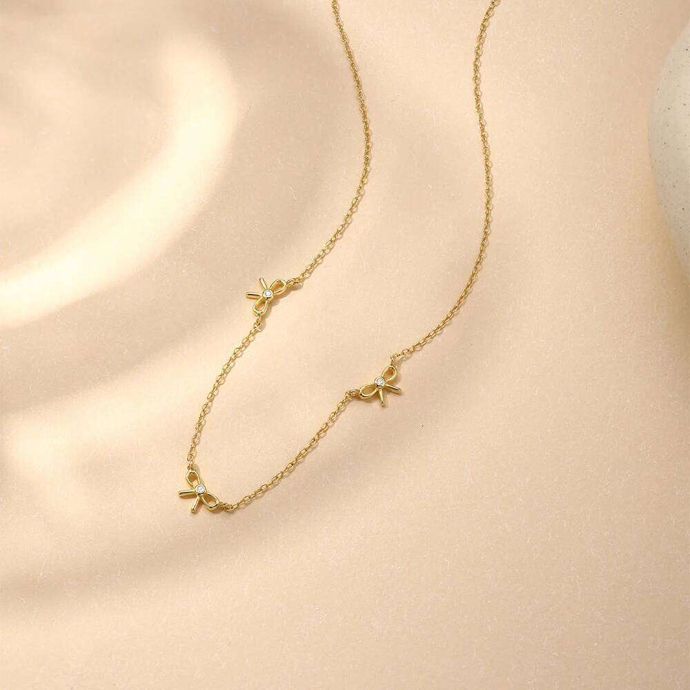 Aide 925 Sterling Silver Bow Necklace Fashion Handmake Neck Korea Choker Chain Necklaces for Women Jewelry
