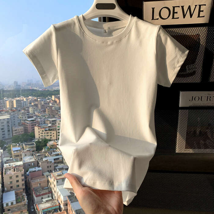 Basic Regular Shoulder Rayon Short Sleeve T-Shirt for Women 2026 Summer Slim Fit Tight Base Shirt Elegant Top Trendy