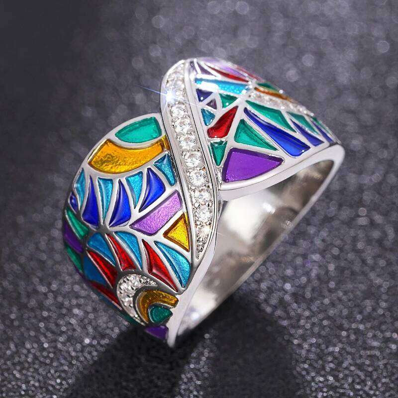Huitan Novel Colorful Rings for Women Delicate Charming Shiny Finger Accessories Fashion Noble Creative Attractive Party Jewelry