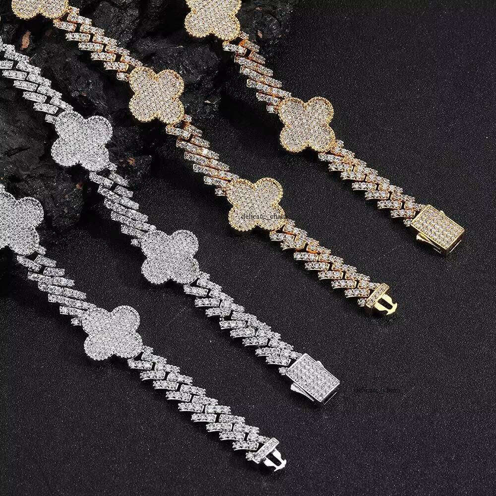 Hip Hop Spring Buckle Clover Diamond Cuban Chain VVS Moissanite Versatile Men's Necklace