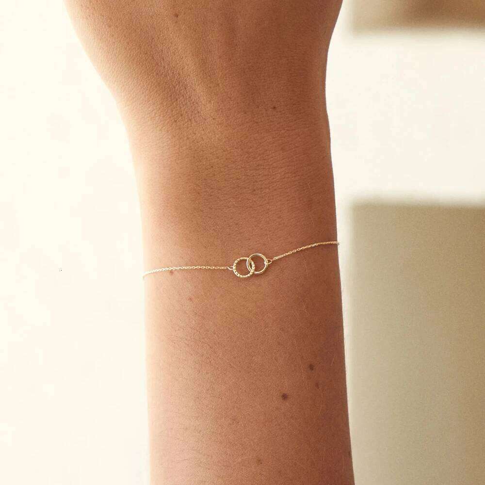 Aide 925 Sterling Silver Unique Double Circle Charm Chain Bracelets For Women Twisted and Smooth Hoops Thin Stackable Bracelet