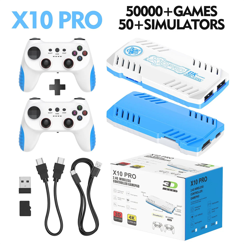 X10 PRO Video Game Console 2.4G Double Wireless Controller Game Stick 4K HD TV Output 3D S905 System 50 Emulators Built in 128G 50,000+ Retro Classic Games For PSP/PS1/NES
