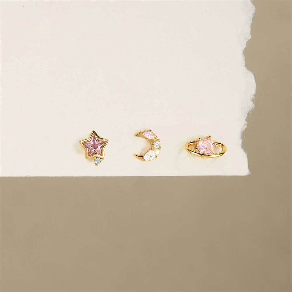 Aide 925 Sterling Silver Dainty Colors Zircon Stud Earrings for Women 3pieces Set Piercing Cartilage Ear Studs Fine Jewelry