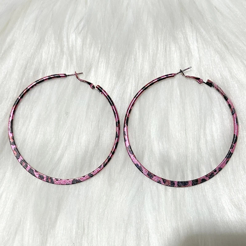 Y2K Jewelry Metal Pink Leopard Print Big Round Earrings for Women Vintage Sexy Earrings Punk Charm Fashion Earrings Accessories 251230