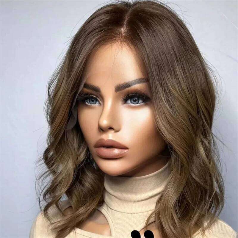 Ombre Brown Blonde Front 13x4 HD Synthetic Woman Wig Natural Wave Cosplay Daily WEar High Quality Short Bob Lace Wigs
