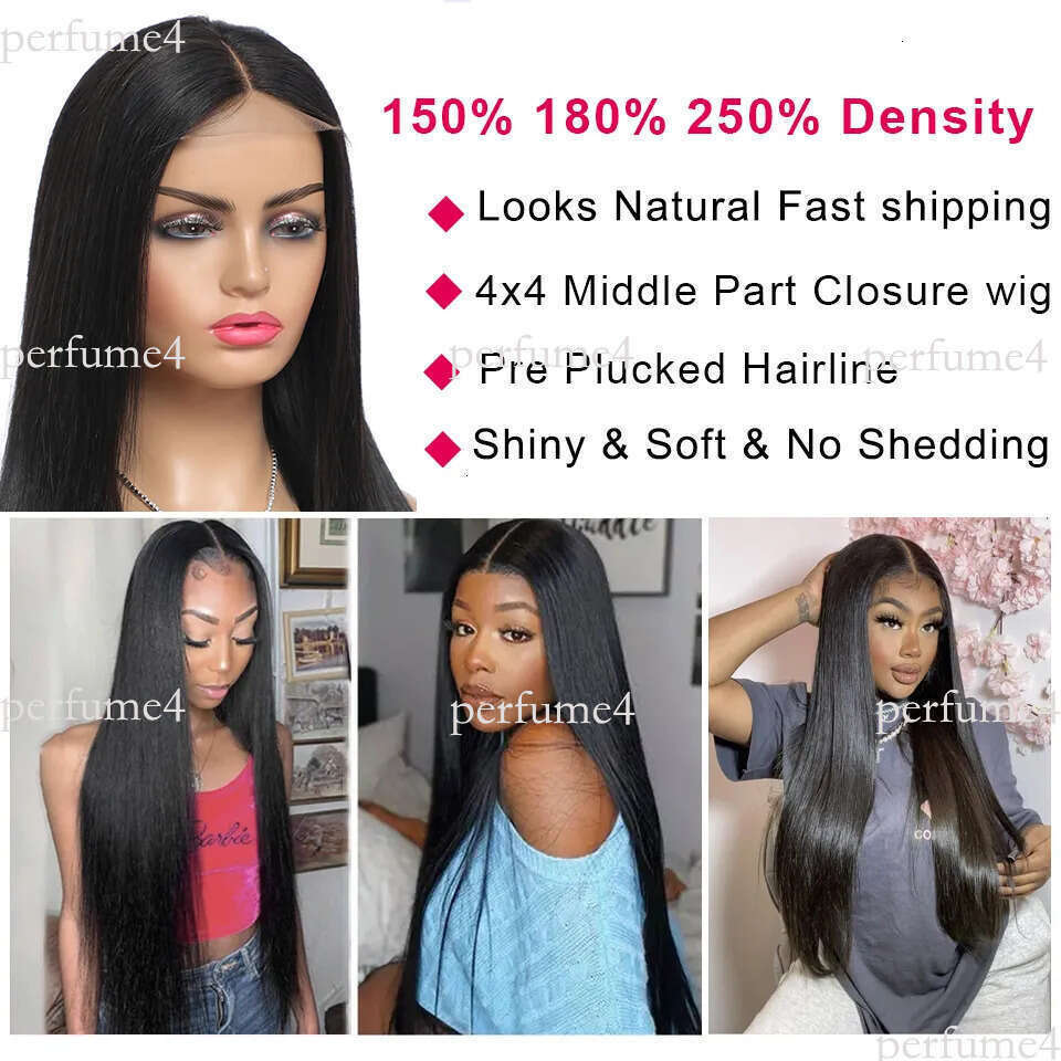 Gagaqueen Front Unprocessed 4x4 Brazilian Lace Straight Human Hair Wigs