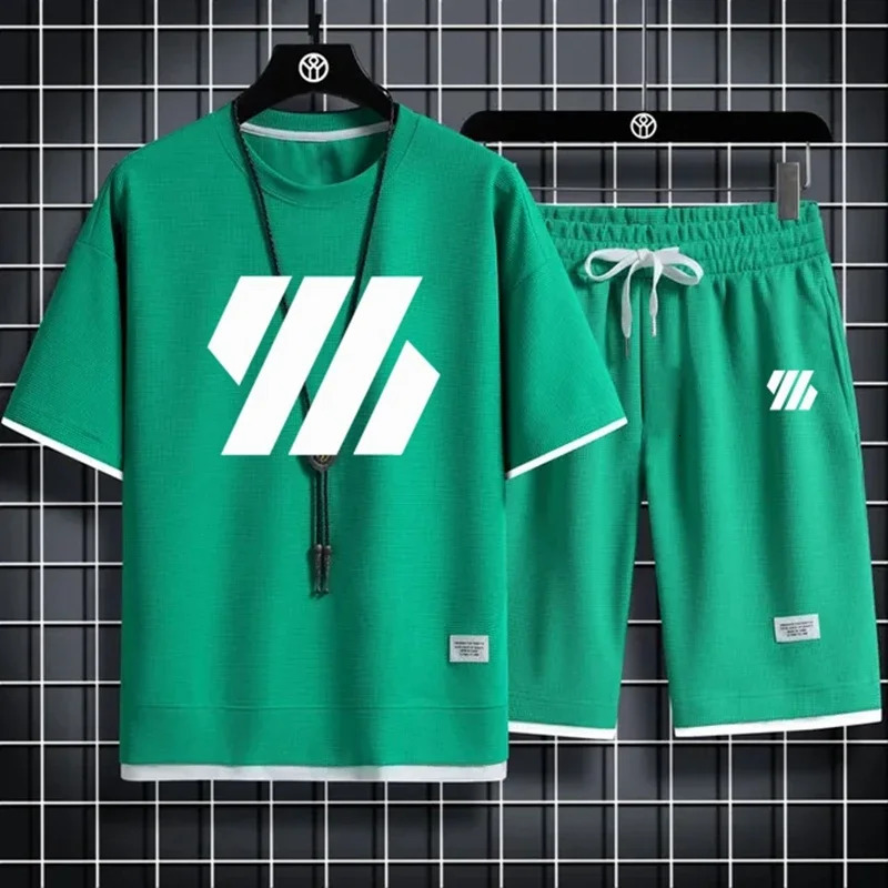 Mens Sports Suit Fashion Short Sleeve Tracksuit Men Suits Summer Two Piece Set Linen Fabric Casual TShirt and Shorts 251230