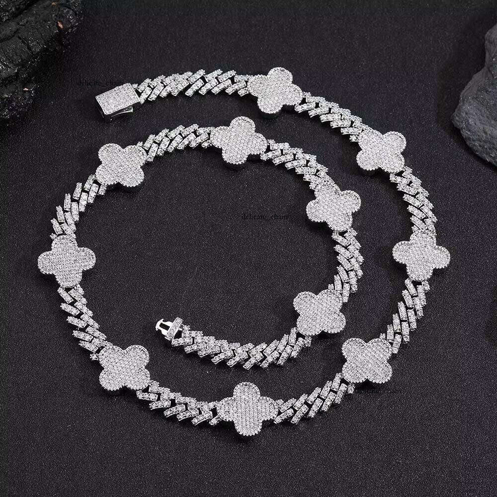 VVS Moissanite Hip Hop Cuban Men's 18k Gold Plated Four-Leaf Clover Fashion Luxury Wholesale Women's Necklace