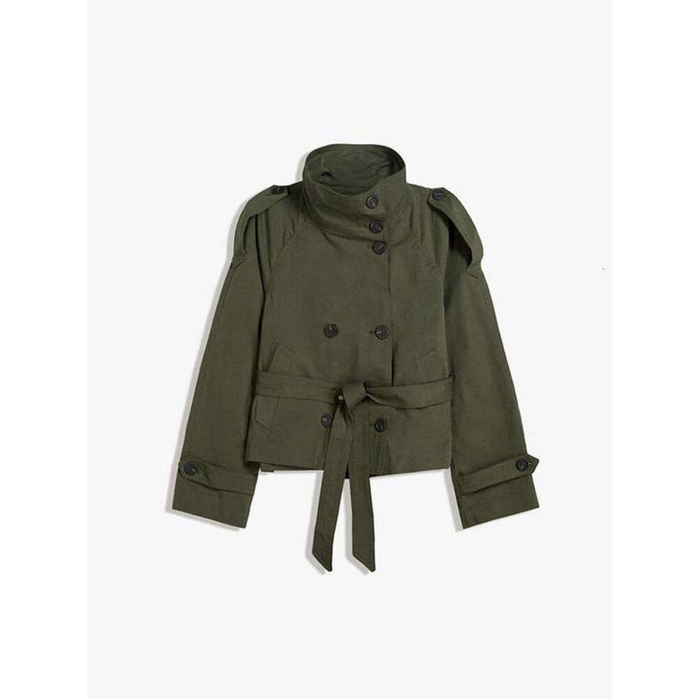 2025 Autumn Winter Women's Fashion Cross-Border Hot-Selling Elegant Stand Collar Double-Breasted Waist-Tie Short Trench Coat