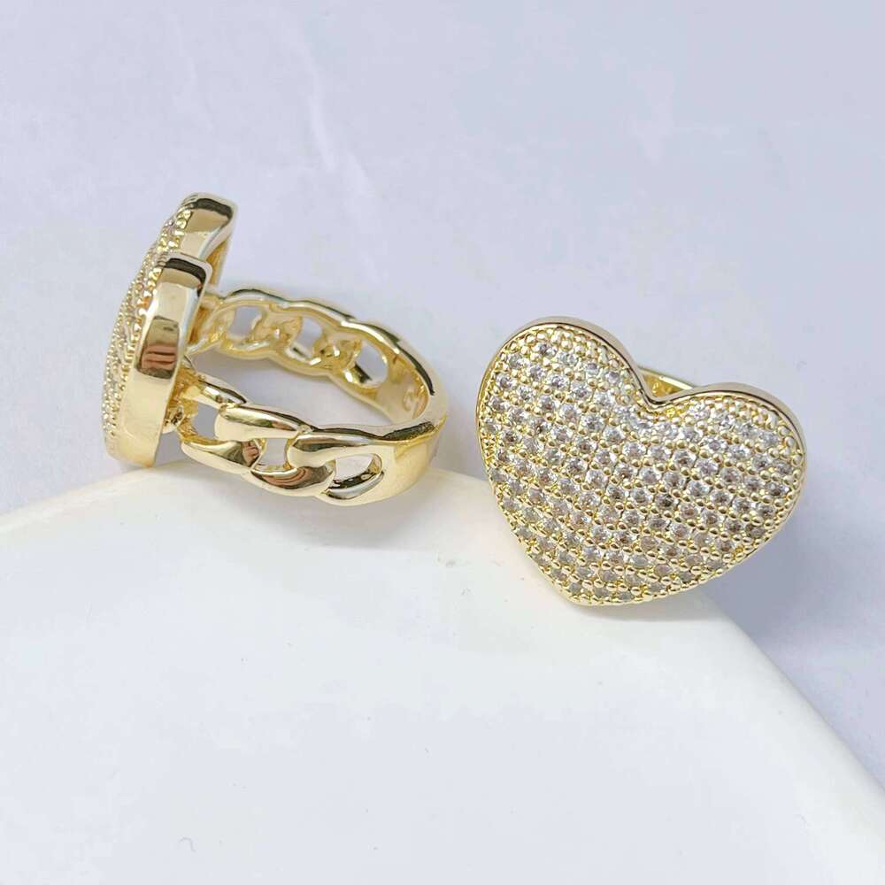 JML Wholesale Luxury Heart Sparkling Diamond 14K Laminated Gold High Quality Hip-hop Gemstone Ring Joyera De Oro Laminado