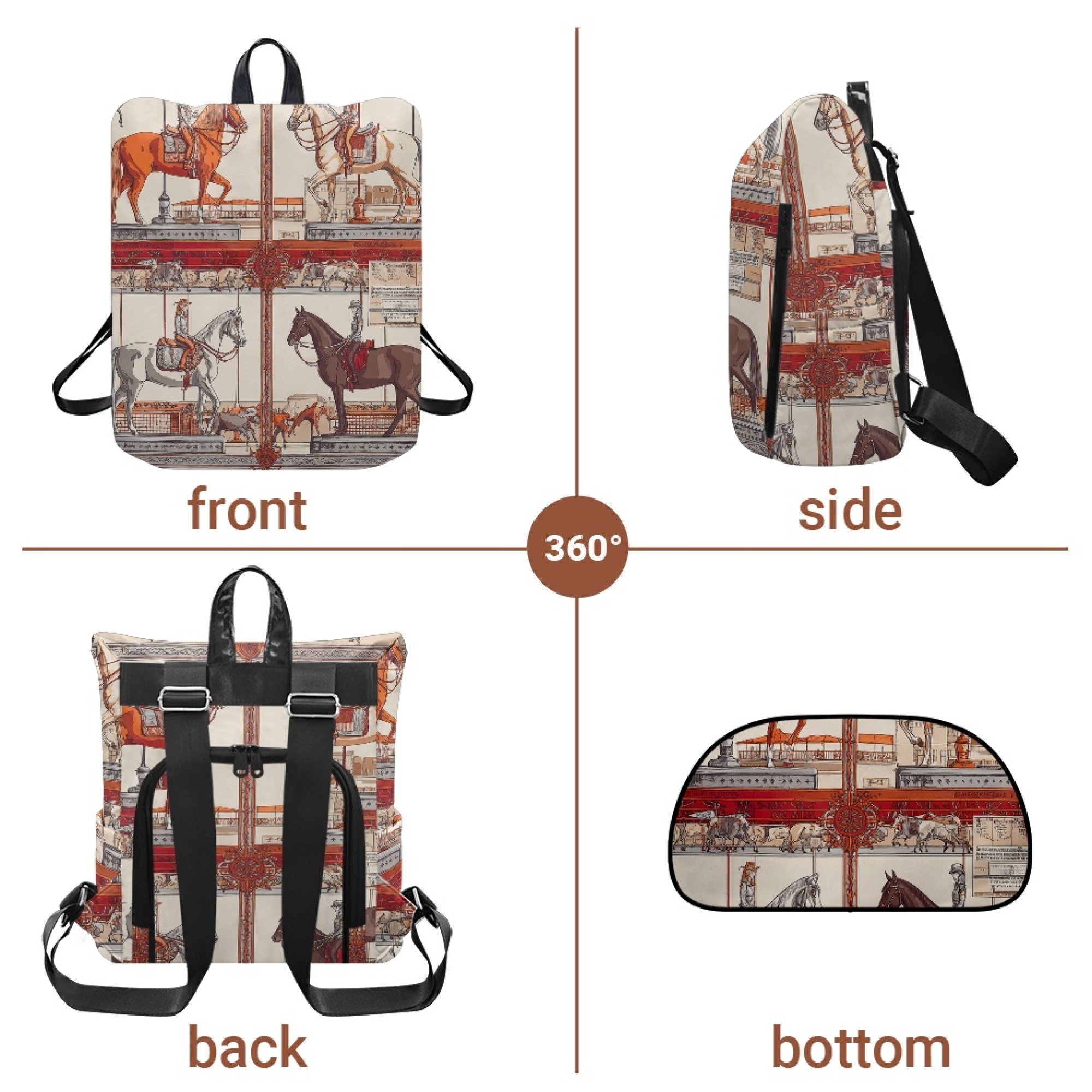 Custom H Designer Fashion Anti Theft Backpack Luxury Horse Pattern Unisex Full Print Backpack Laptop Bag Travel Bag H41