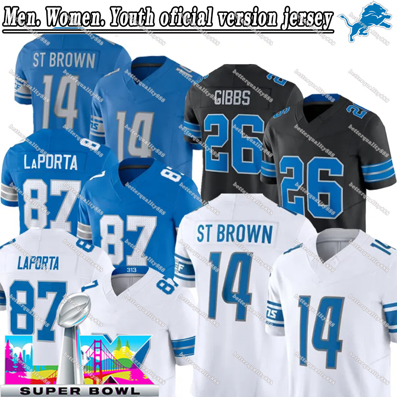#16 Jared Goff Jersey #0 Jahmyr Gibbs #14 St Brown Detroit lionss jersey Barry Sanders Sam LaPorta Sam LaPorta Penei Sewell Jameson Williams