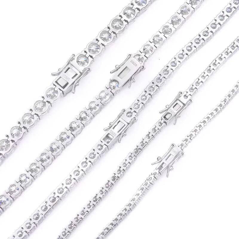 Shiny Diamond White Gold Sterling Silver Round Brilliant 2-6mm Moissanite Tennis Bracelet Iced Out Tennis Chain for Man Women