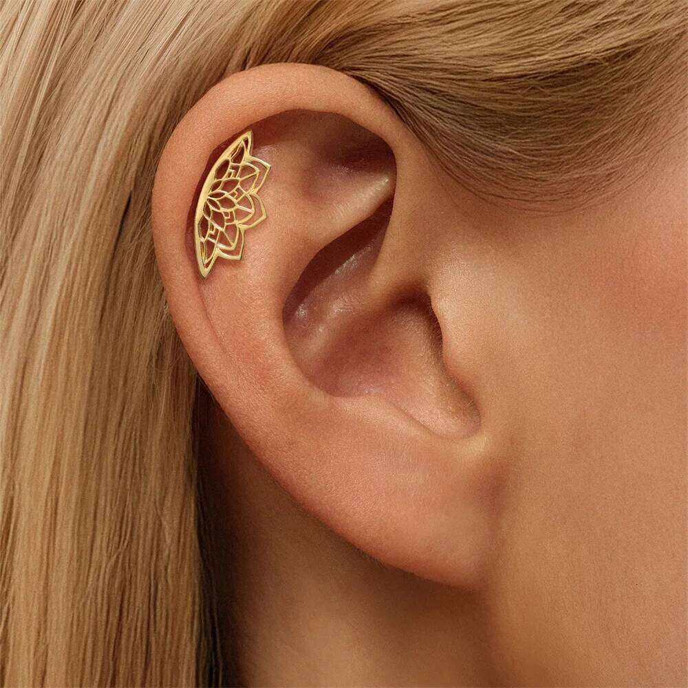 Aide Bohemian Mandala Lotus Flower Punk Earring Geometric Hidden Helix Piercing 925 Silver Halloween Accessories Gift Jewelry