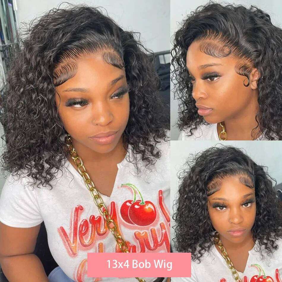 230% Curly Deep Wave 13x4 HD Front Wigs Short Bob 14 16 Inch Brazilian 100% Human Hair 4x4 Transparent Lace Frontal Wig