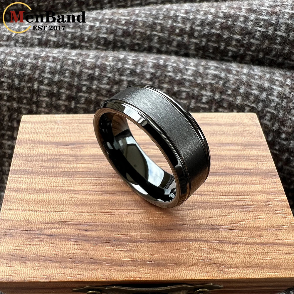 MenBand 8mm Black Tungsten Wedding Rings For Men Women Bevel Edges Satin Finish Comfort Fit Size 5-15 251230
