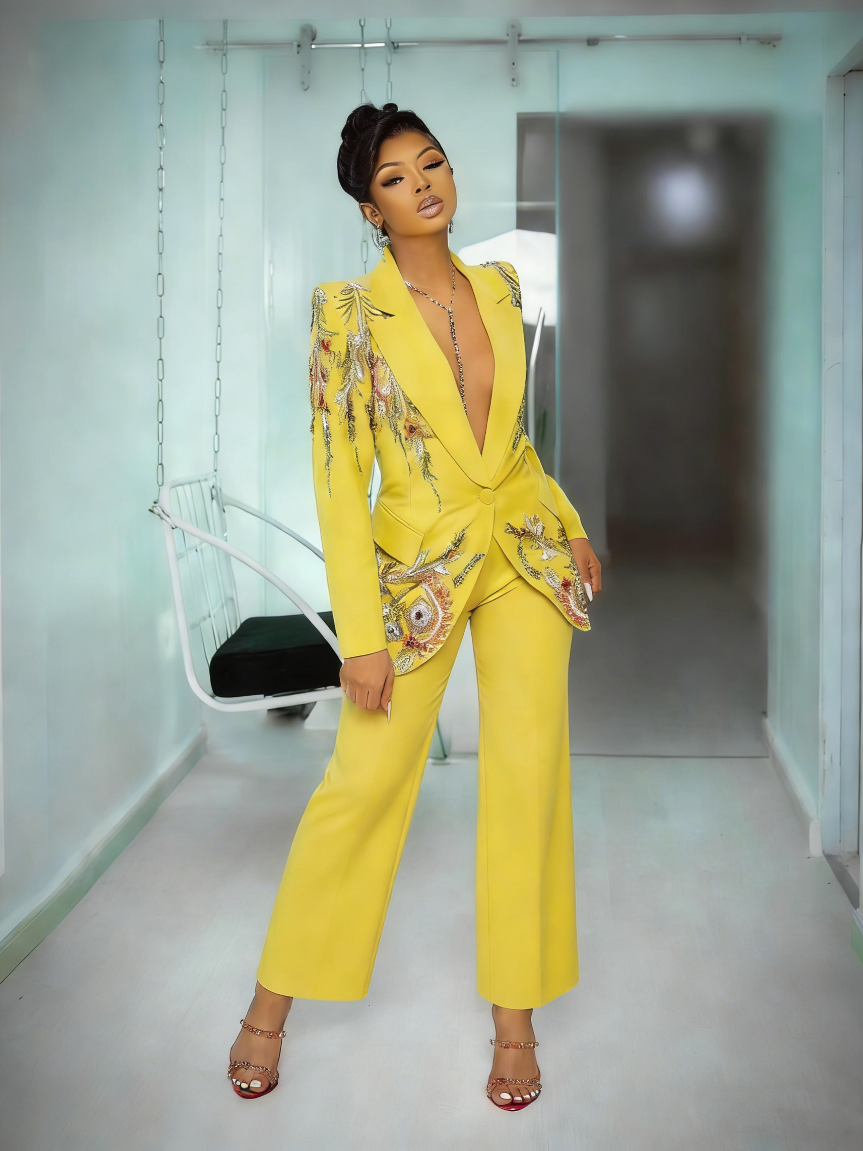 Luxurious Crystals Women Suits One Button Notched Lapel Pant Sets Beaded Birthday Party 2 Pieces Customized Outfits