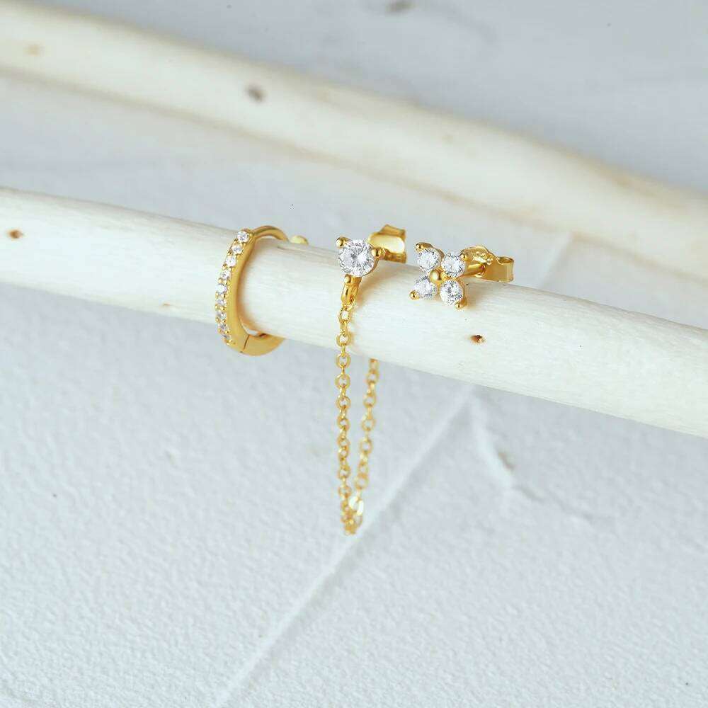 Aide 925 Sterling Silver 3pcs Chians Stud Earrings Fashion Zircon Crystal For Women Girls New Year Gift Fine Jewelry Set