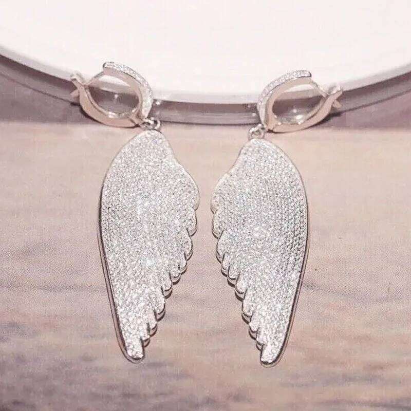 Huitan Sparkling Angel Wing Earrings with Brilliant Zirconia Female Exquisite Exaggerated Fashion Pendant Accessories Jewelry