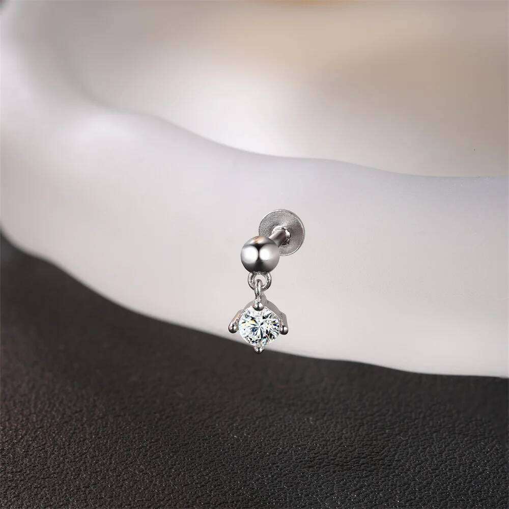 Aide S925 Sterling Moissanite Piercing Stud Earring Silver Color Handmake Earrings for Layered Jewel Valentine's Day Gift