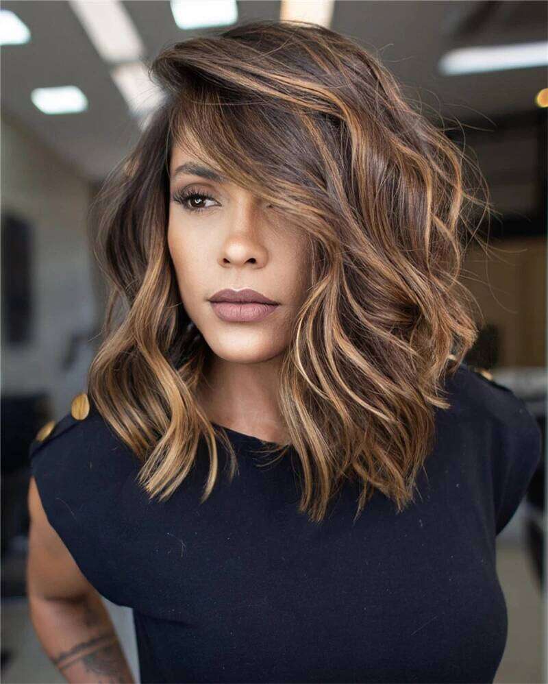 Synthetic Short wigs for women natural Look Balayage Brown Honey Blonde Highlights Bob Lace Front Wig Layered Cut Glueless wig