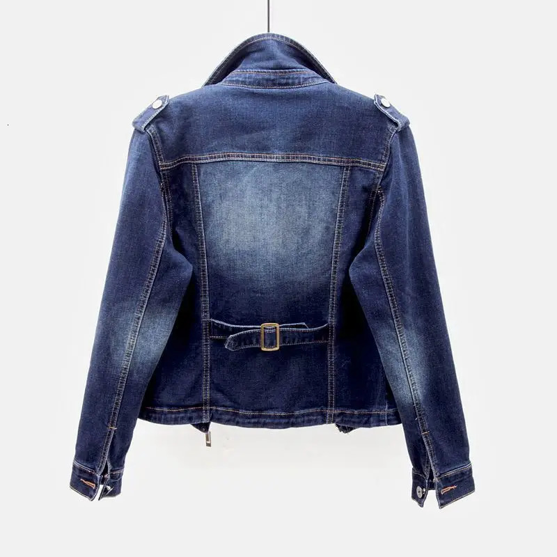 Short Zipper Stretch Denim Jacket Women Slim Vintage Spring Autumn Lady Longsleeved Motorcycle Coat Casual Female Jean Outwear 251231