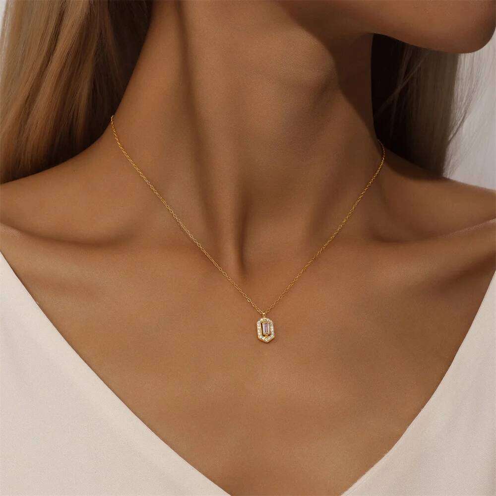 Aide French Bling Big Zircon Pendant Necklace 925 Sterling Silver 18k Gold Plated CZ Clavicle Chain Fashion Jewelry for Women
