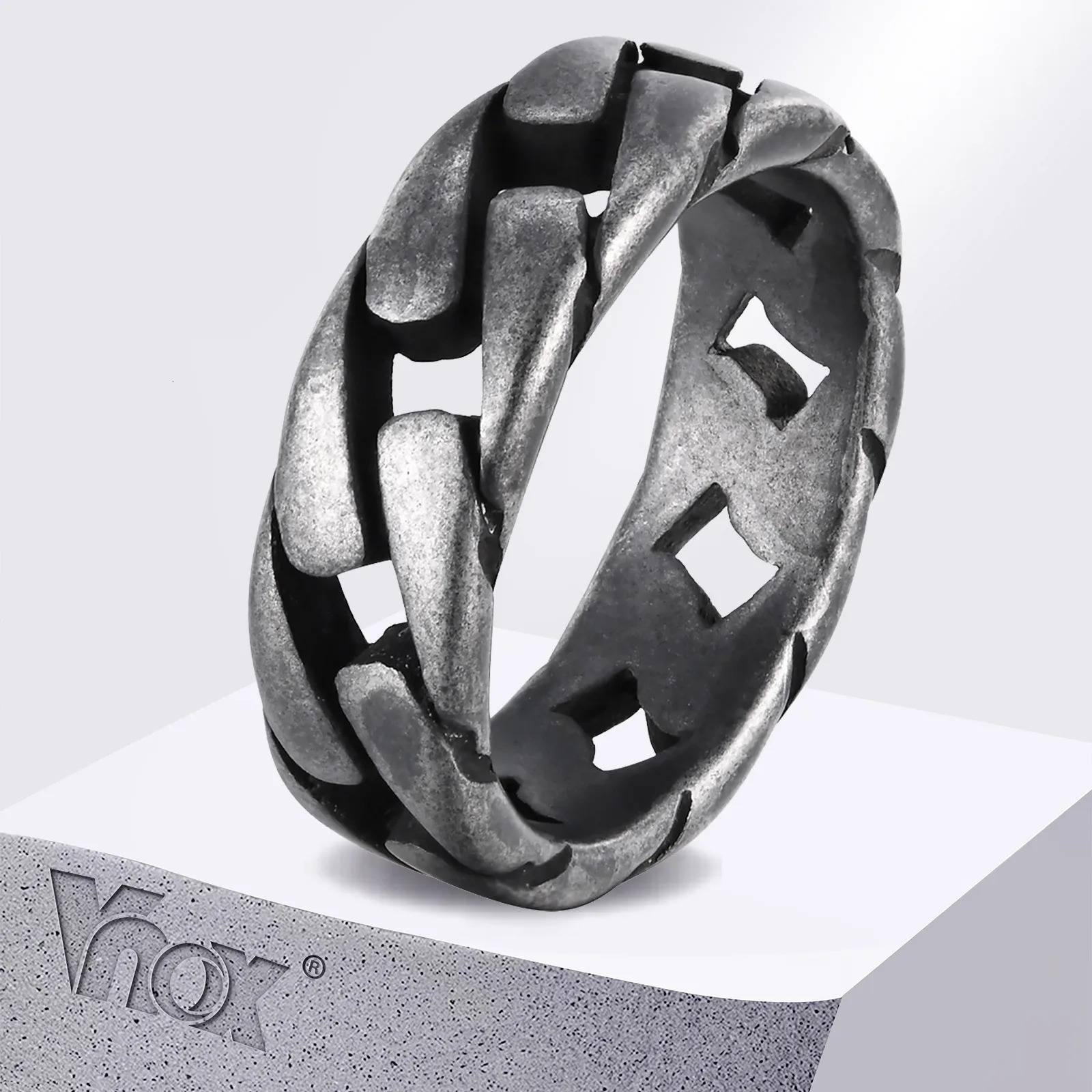 Vnox Men Vintage Oxidized Stainless Steel Rings Links Shaped Finger Band Punk Rock Male Alliance 251230