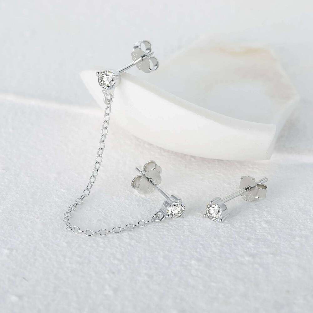 Aide 925 Sterling Silver Mismatched Stud Earrings For Women Tiny Stunning Zircon CZ Chain Tassel Ear Studs Piercing Pendientes